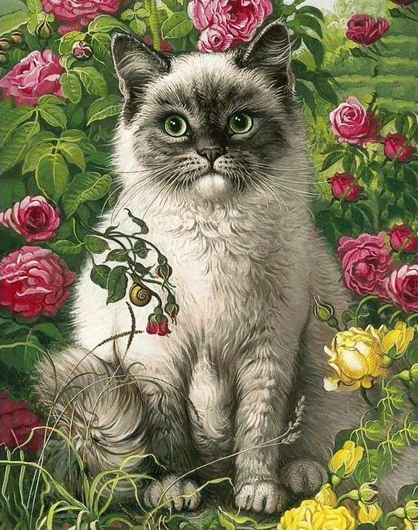 

Алмазная вышивка Гранни Кот и лето, 38x48 см, Кот и лето