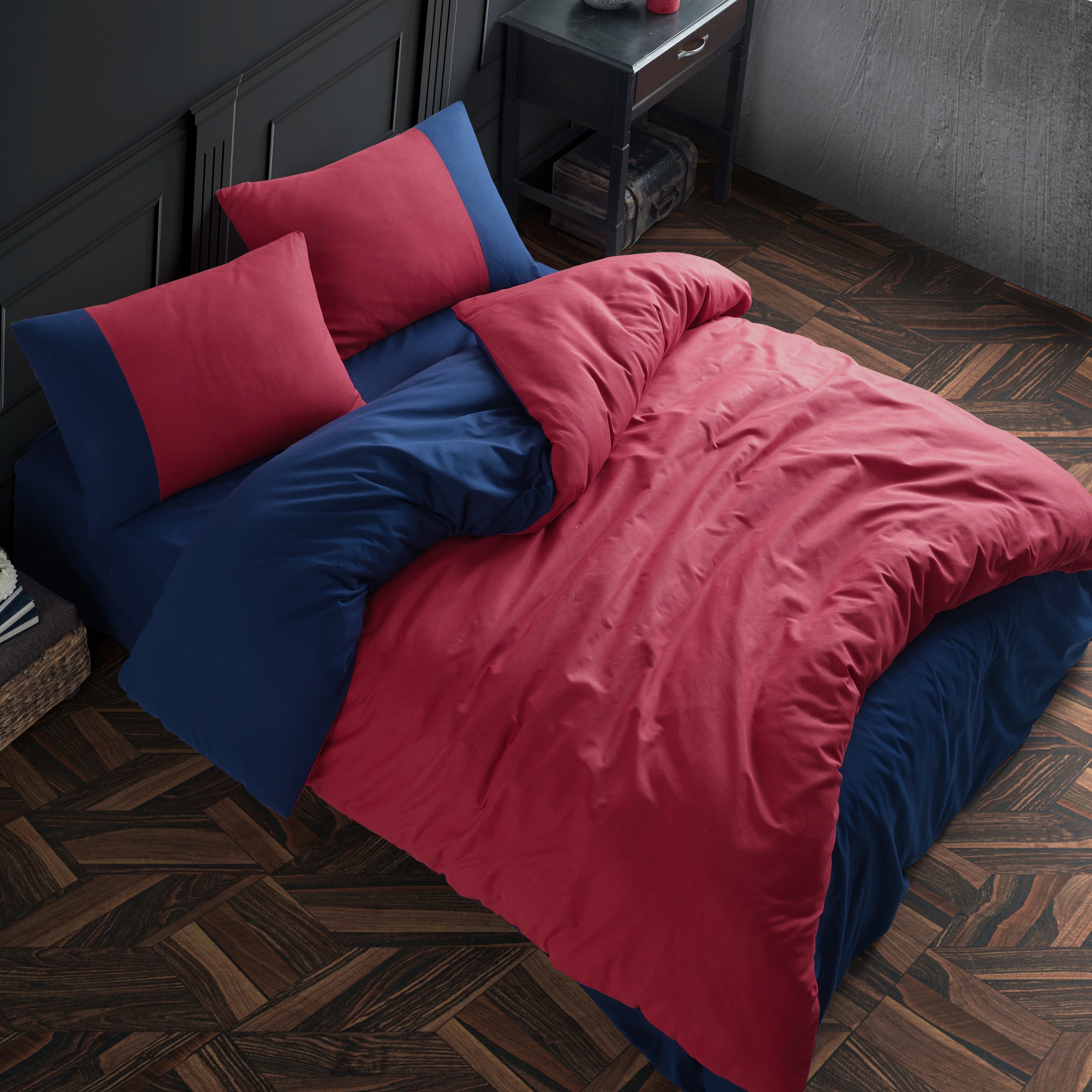 Комплект постельно белья ATLASPLUS евро наволочки 50х70 см ранфорс красный синий