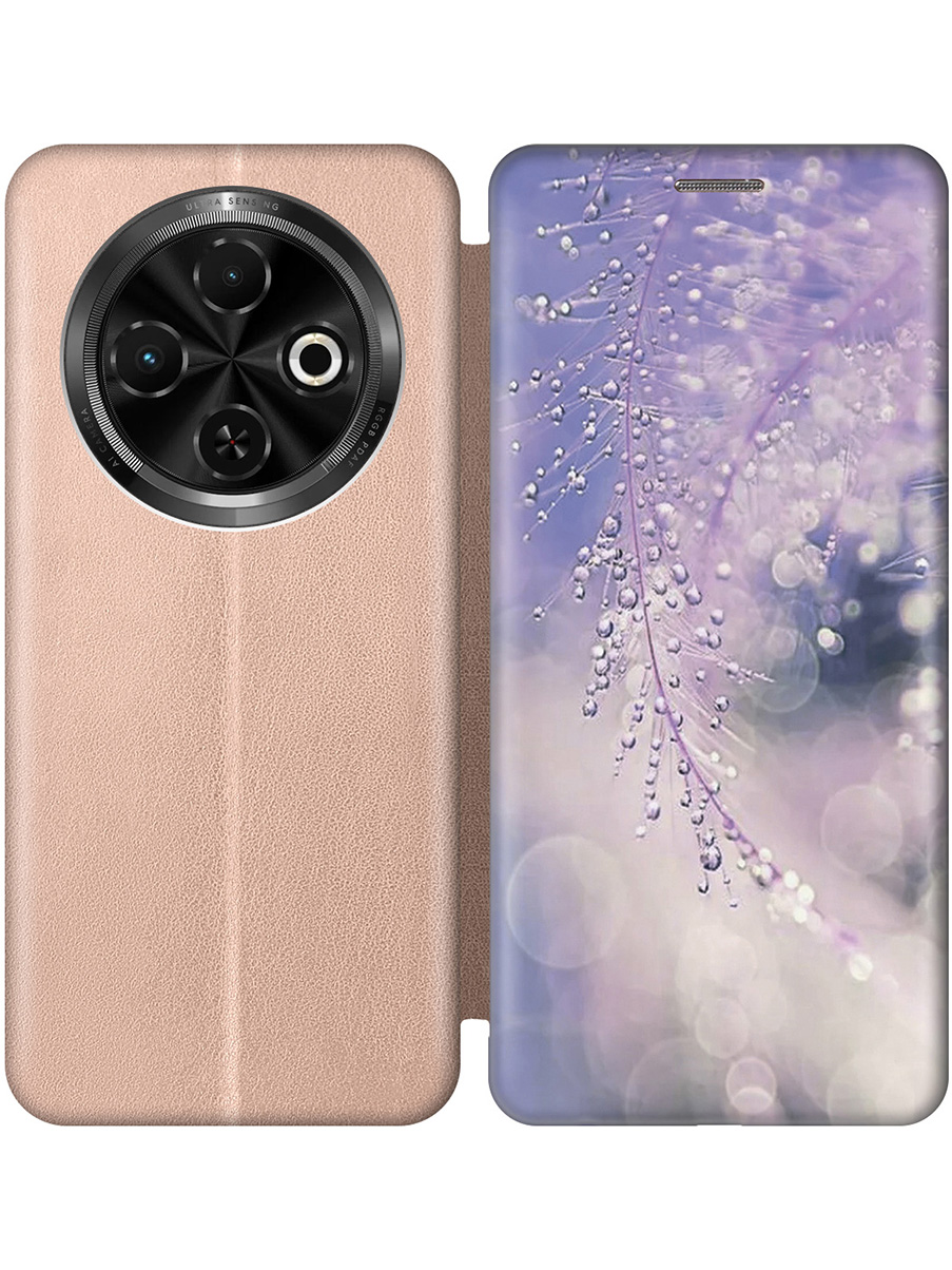 

Чехол-книжка на Tecno Spark 30C с принтом "Ветка в капельках" золотой, Золотистый;белый;синий;фиолетовый, 786716323
