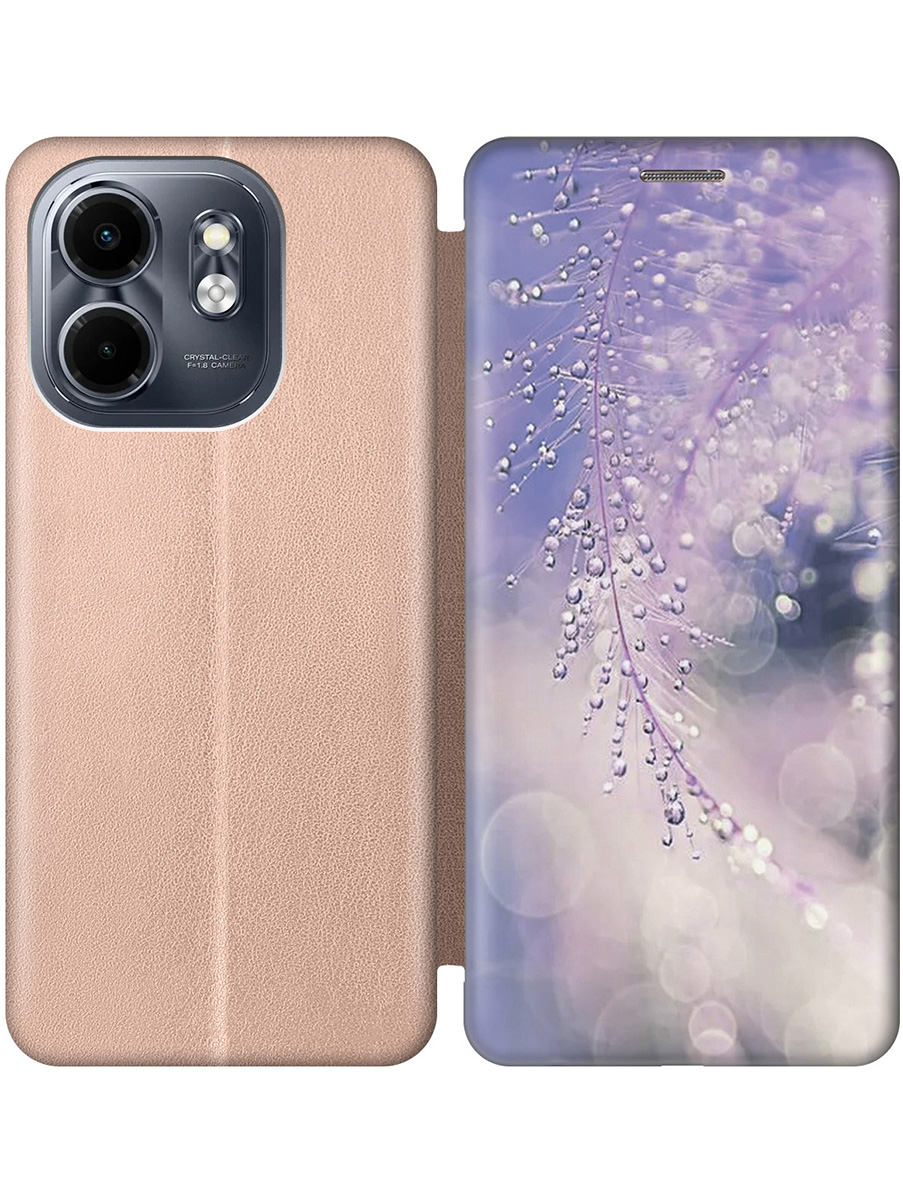 

Чехол-книжка на Infinix Hot 50i/Smart 9 с принтом "Ветка в капельках" золотой, Золотистый;белый;синий;фиолетовый, 786719323