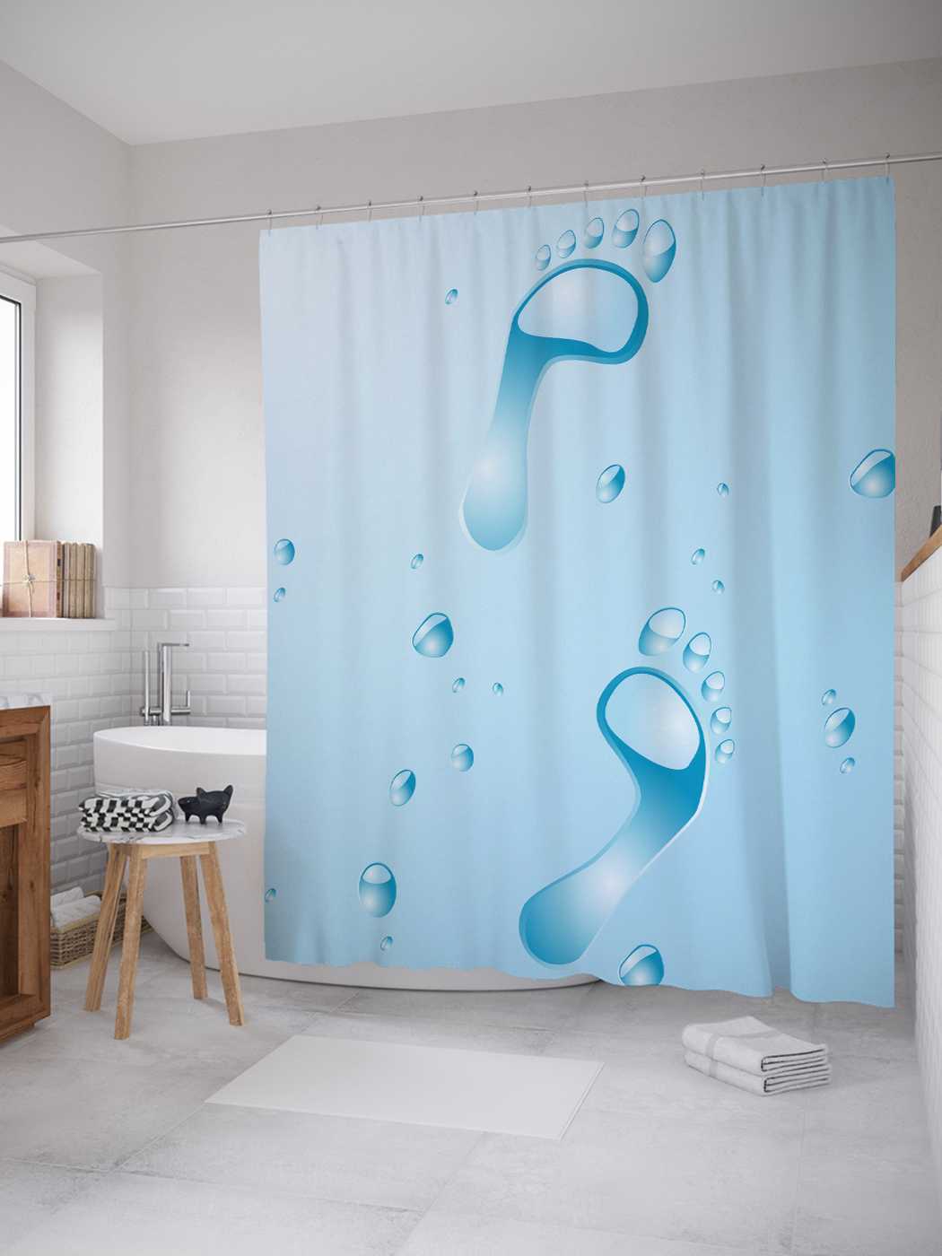 

Штора для ванной JoyArty "Шаг в воде" из сатена, 180х200 см с крючками, Голубой