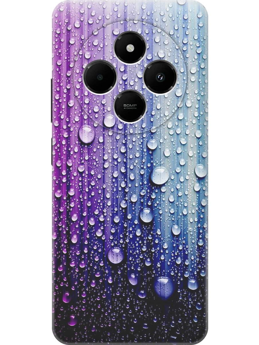 

Силиконовый чехол на Xiaomi Redmi 14C, Poco C75 с принтом "Капли на голубом", Прозрачный;голубой;фиолетовый, 786715741