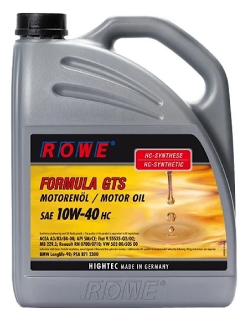 Моторное масло ROWE 20093-0050-99 hightec formula gts sae 10W40 hc 5л