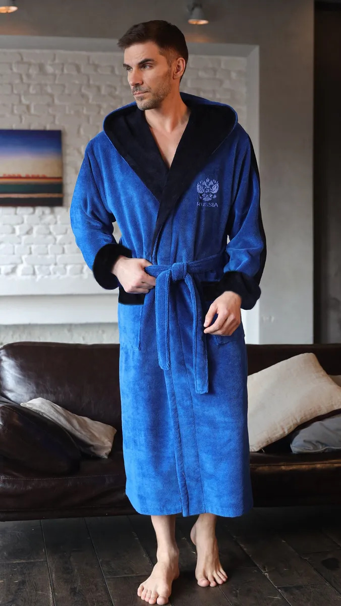 Махровый халат мужской Mercury Home Защитник голубой 52 RU