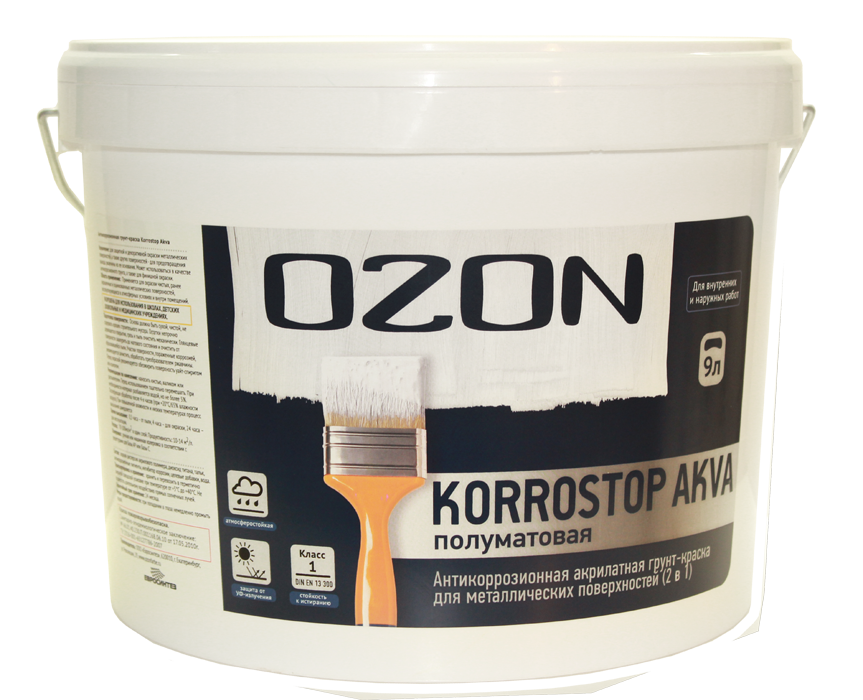 Краска для металла OZON Korrostop (3 в 1) ВД-АК-155АМ-11 А (белая) 9л морозостойкая