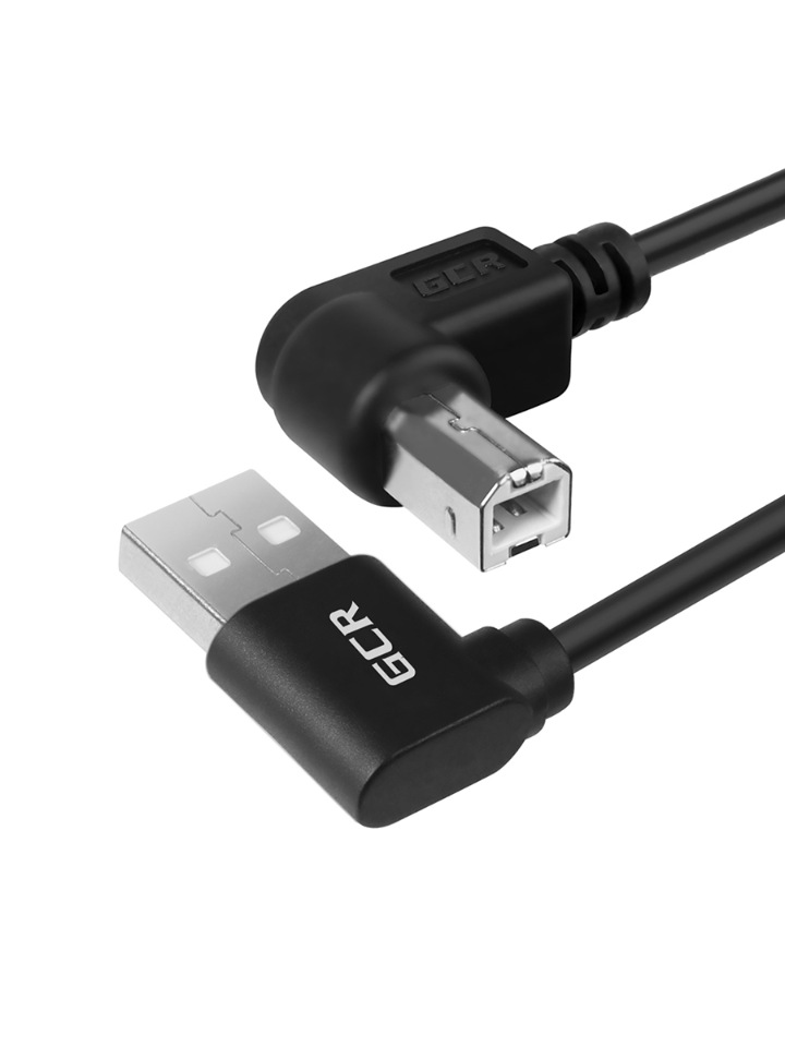 фото Gcr кабель 1.5m usb 2.0, am угловой левый/bm угловой правый, черный, 28/28 awg