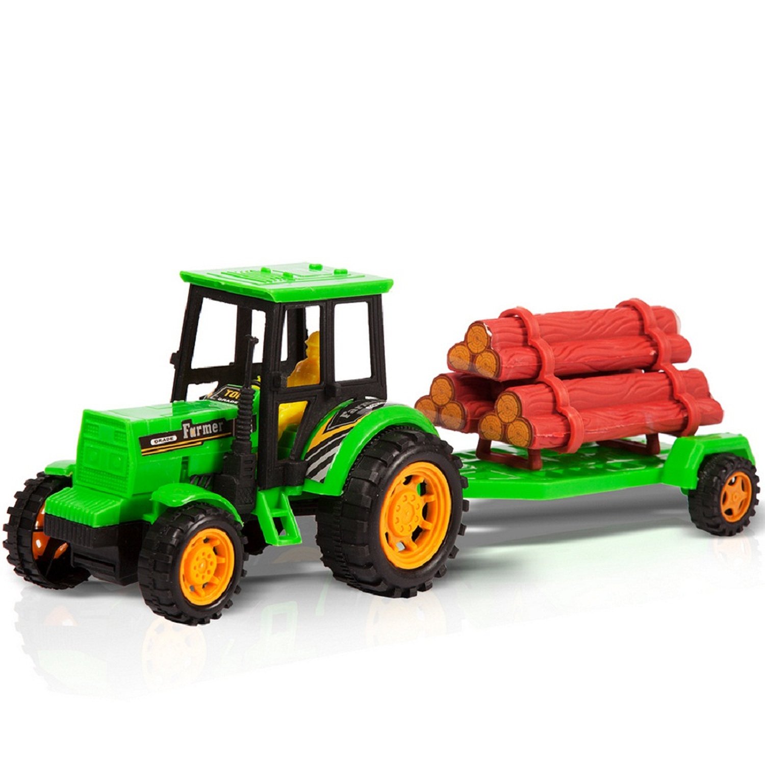 фото Handers фрикционная игрушка "трактор с прицепом: лесовоз" (27 см, съёмн. брёвна) handers