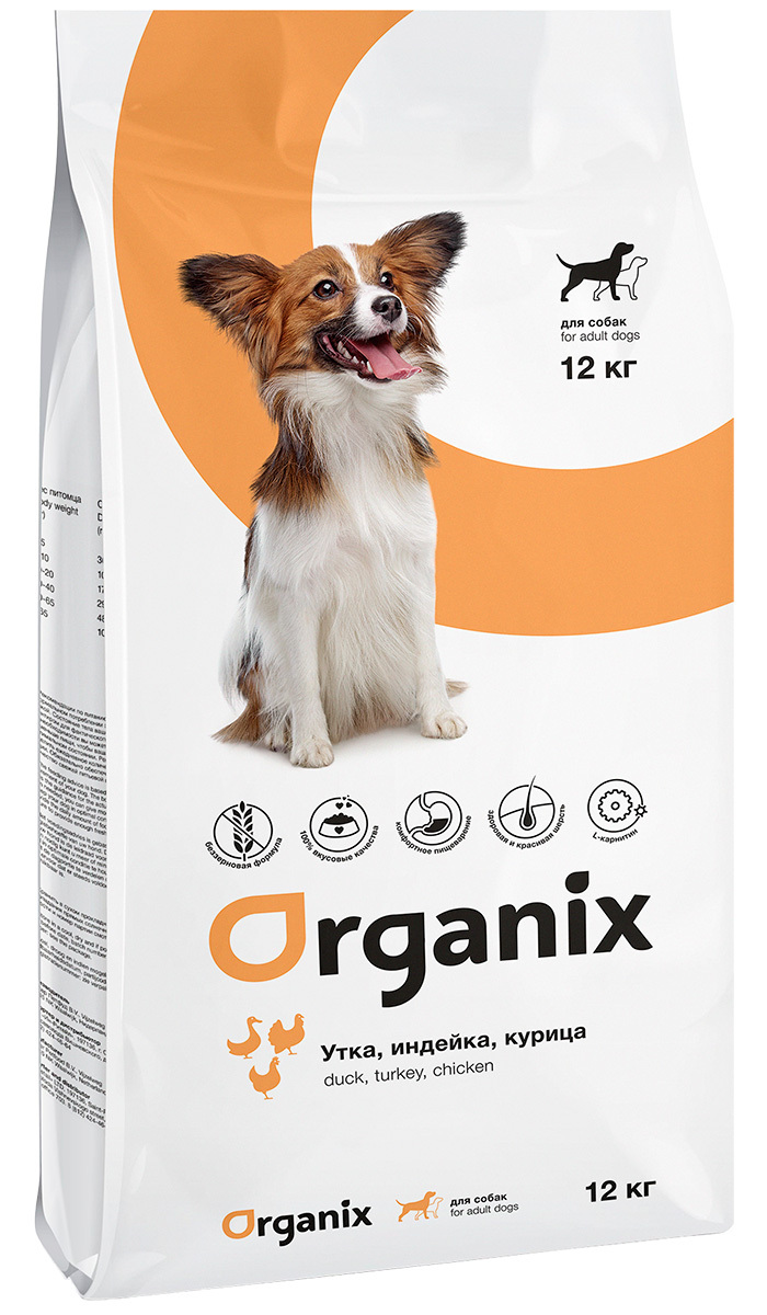 

Сухой корм для собак Organix, беззерновой, индейка, курица, утка, 12кг