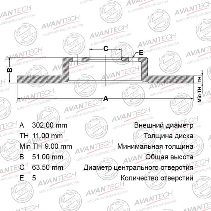 

Диск тормозной AVANTECH (RR) Mondeo IV(06-)