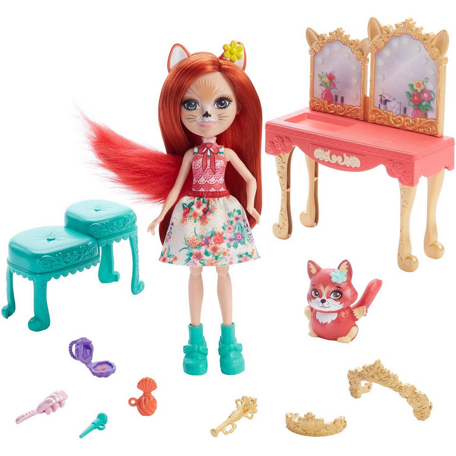 Кукла Enchantimals Royals Фабрина Фокс и Викторианский туалетный столик GYJ05 куклы enchantimals mattel кафе морская пещера кукла и питомцы hcf86