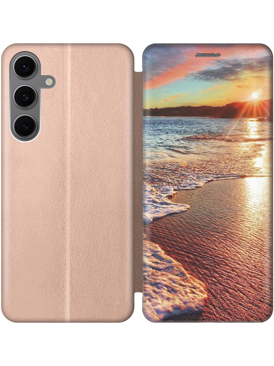 

Чехол-книжка на Samsung Galaxy S24 FE с принтом "Залитый светом пляж" золотой, Золотистый;оранжевый;коричневый, 786718141