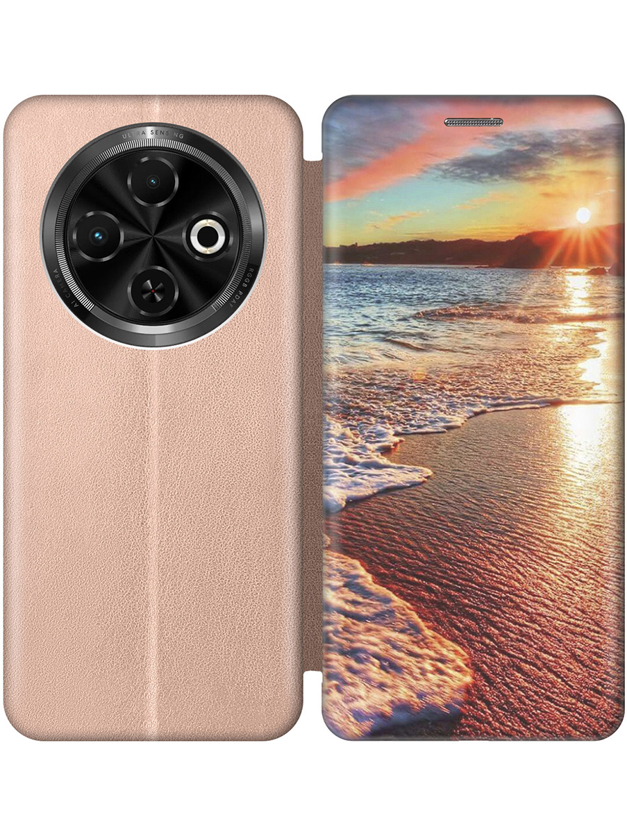 

Чехол-книжка на Tecno Spark 30C с принтом "Залитый светом пляж" золотой, Золотистый;оранжевый;коричневый, 786716341