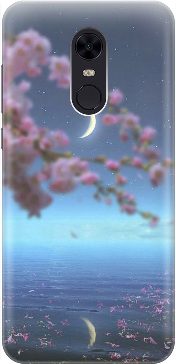 

Силиконовый чехол на Xiaomi Redmi 5 Plus "Месяц и сакура", Белый;голубой, 1606
