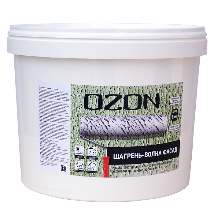 OZON Краска фактурная OZON Шагрень-волна фасад ВД-АК-171С-15 С (бесцветная) 9л обычная влагостойкая интерьерная акриловая краска ozon