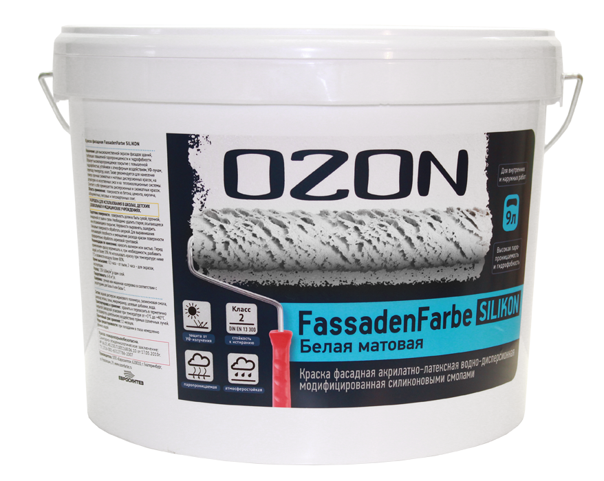 OZON Краска фасадная OZON Fassadenfarbe Silikon ВД-АК-115А(-10)-14 А (белая) 9л для работ