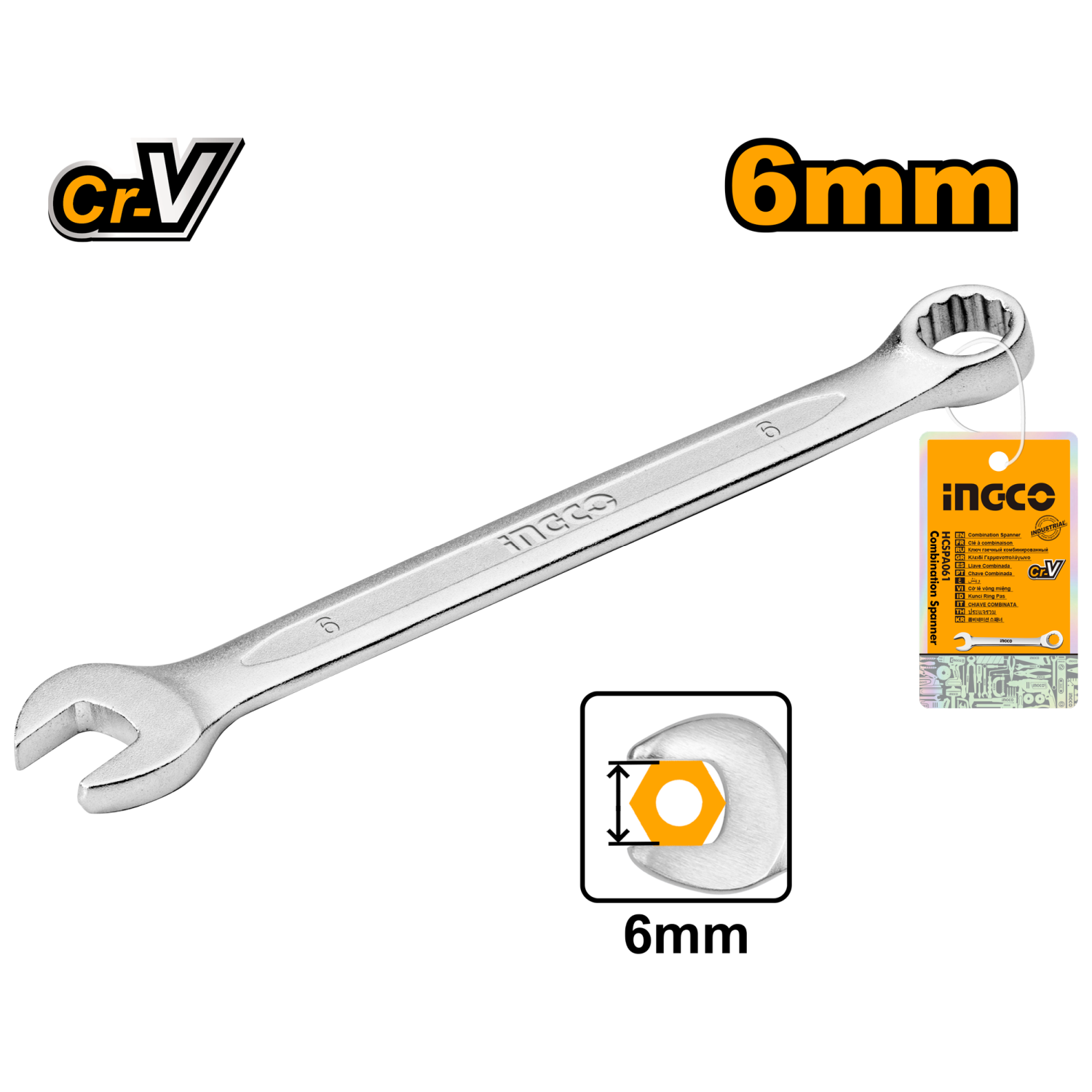 Ключ гаечный комбинированный INGCO HCSPA061, 6 мм