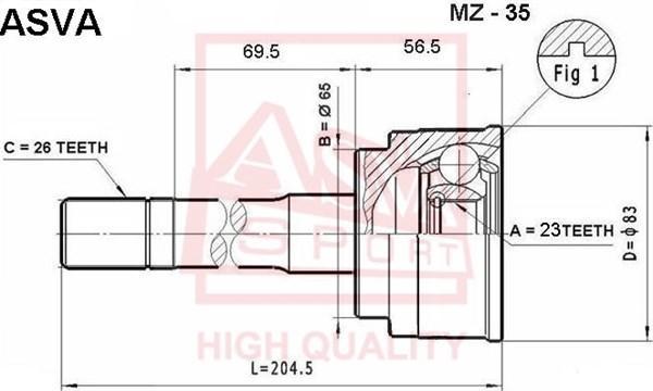 

Шрус Наружный 23X65X26 Asva Mz35