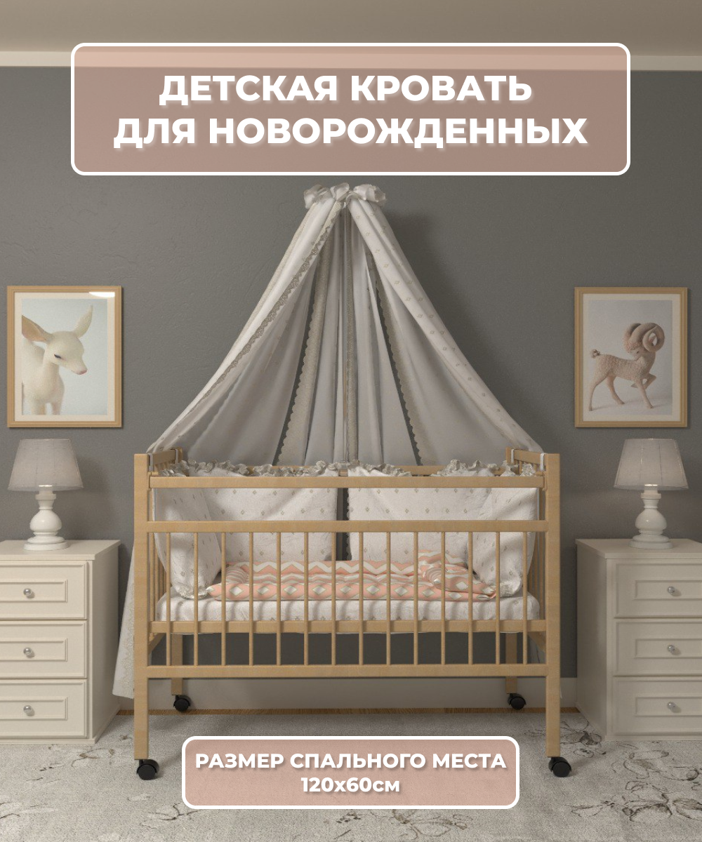Кроватка для новорожденных Mom s charm 120х60 приставная на колесах