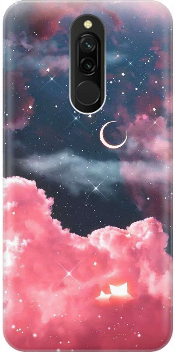 

Силиконовый чехол на Xiaomi Redmi 8 "Месяц и розовые облака", Розовый;синий, 1611