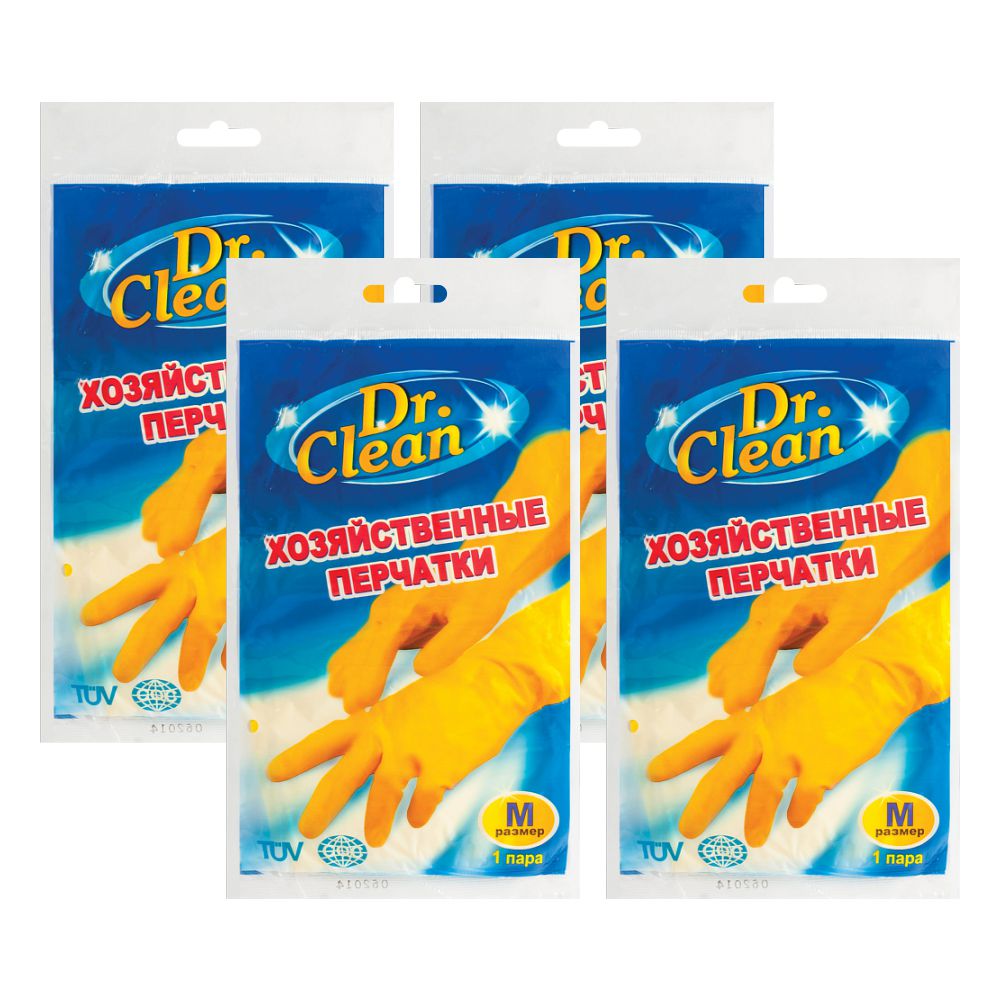 Перчатки хозяйственные Dr. Clean резиновые 4 пары размер M