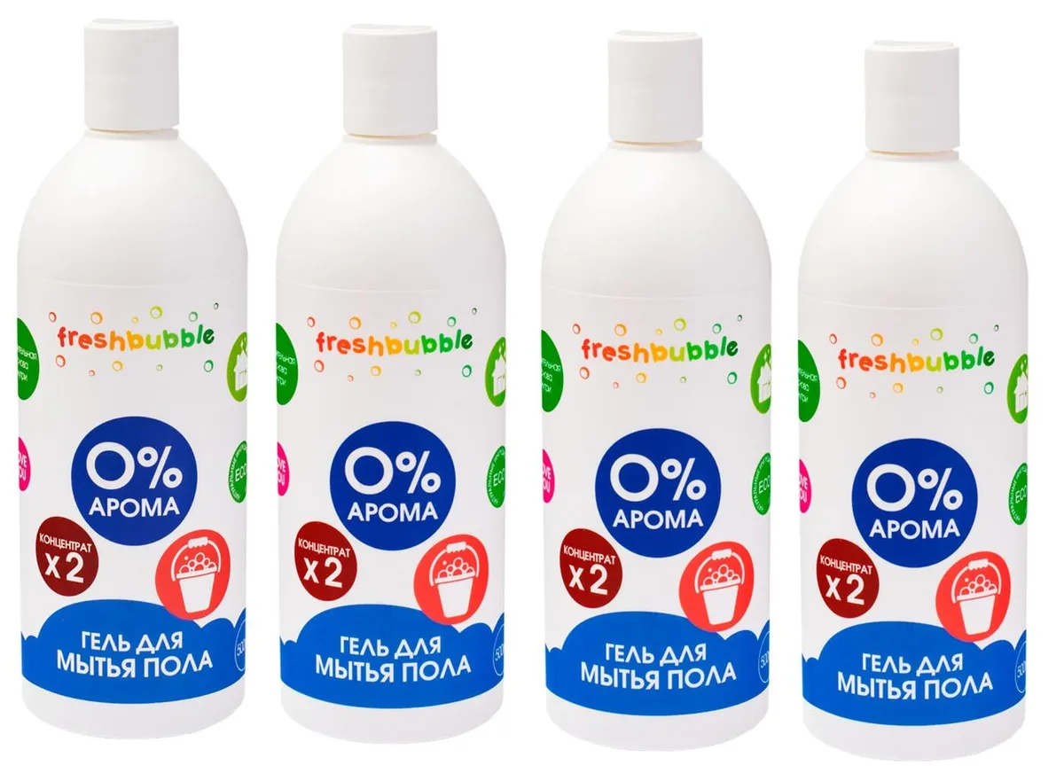 

Гель для мытья полов FRESHBUBBLE, без аромата 500 мл х4 шт, FRESHBUBBLE Гель для мытья полов без аромата 500 мл х4 шт.