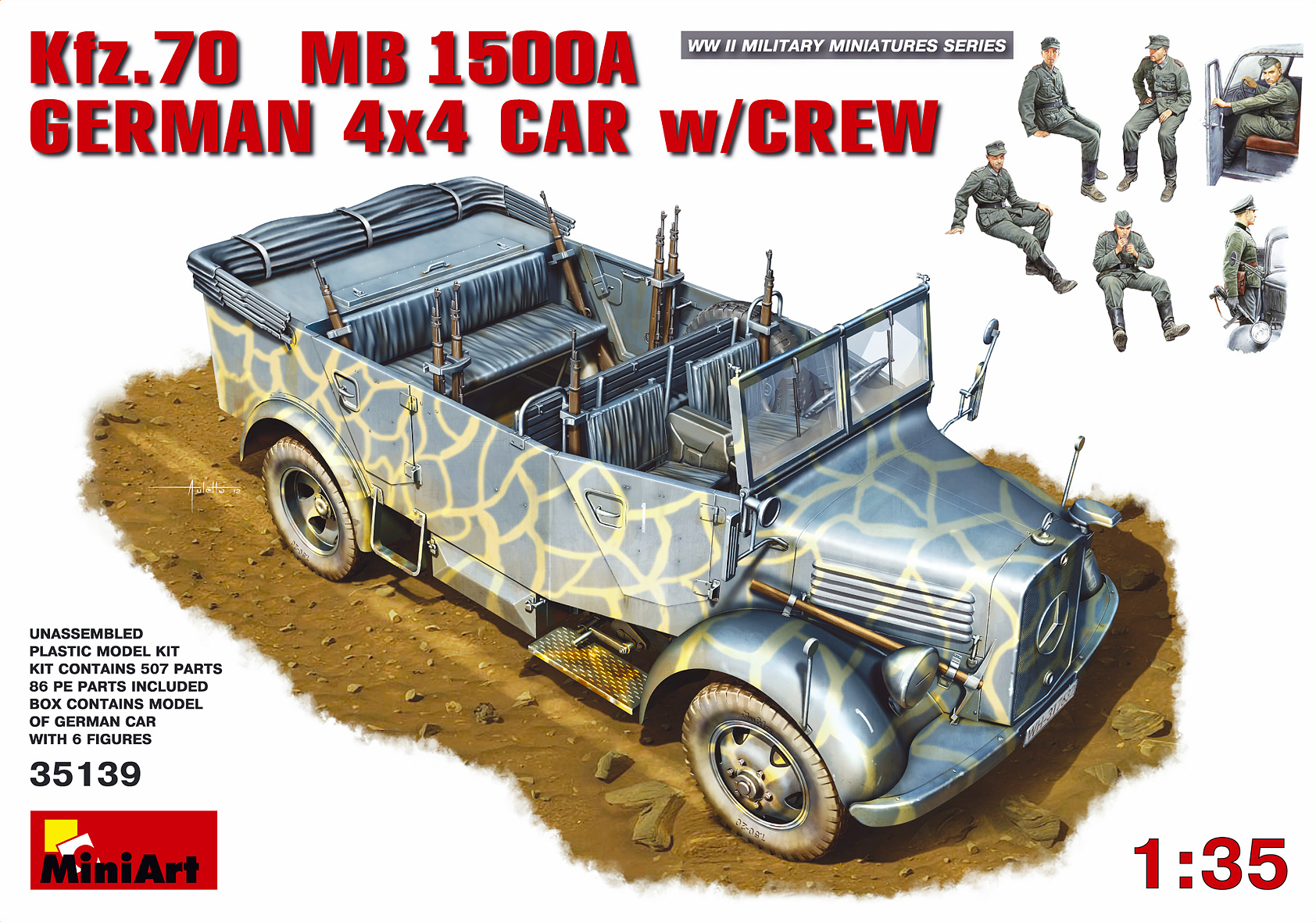 

Сборная модель MiniArt 1/35 Kfz.70 MB 1500A немецкий полноприводный автомобиль с экипажем