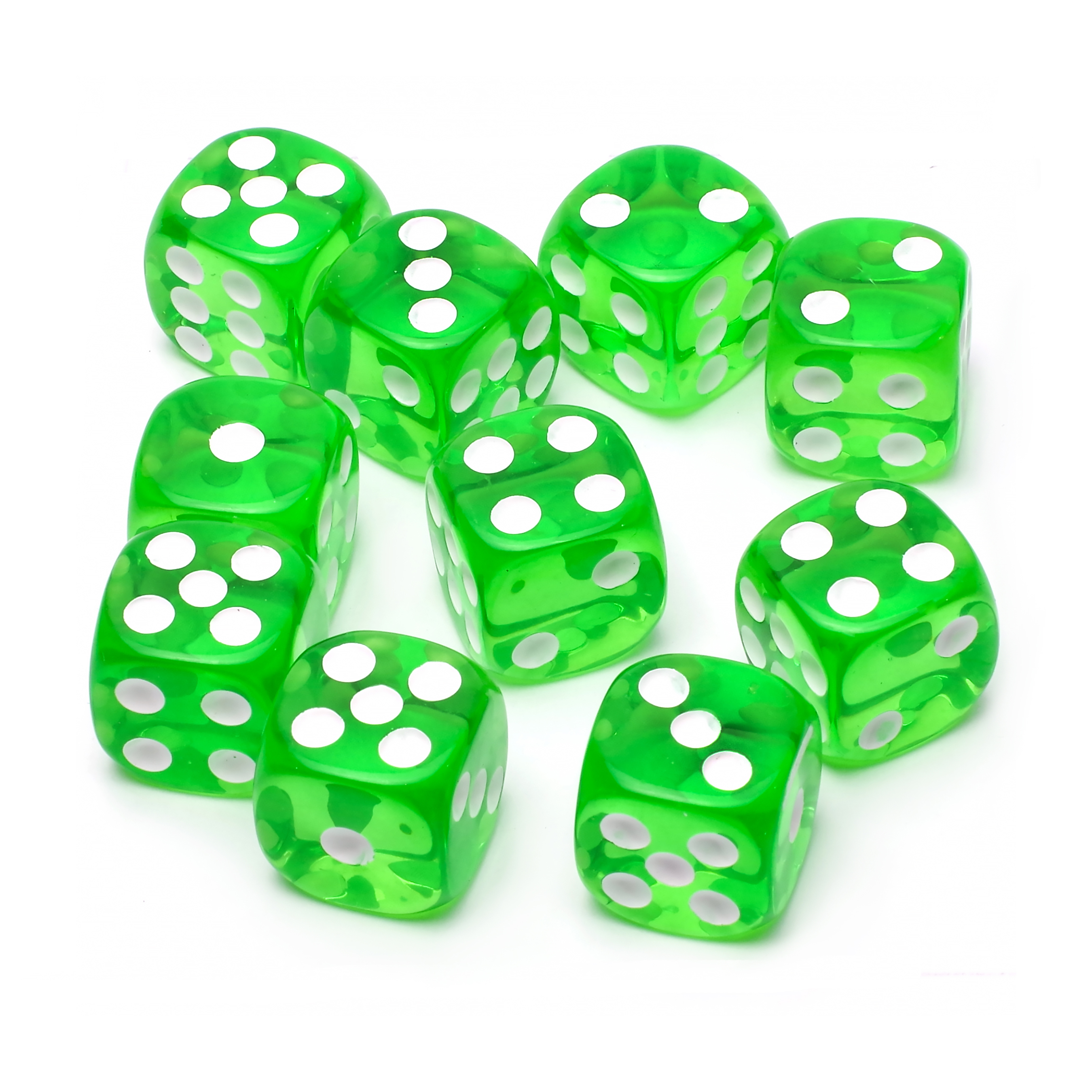Набор кубиков STUFF-PRO d6, 10 шт, 16мм, прозрачные, зеленый