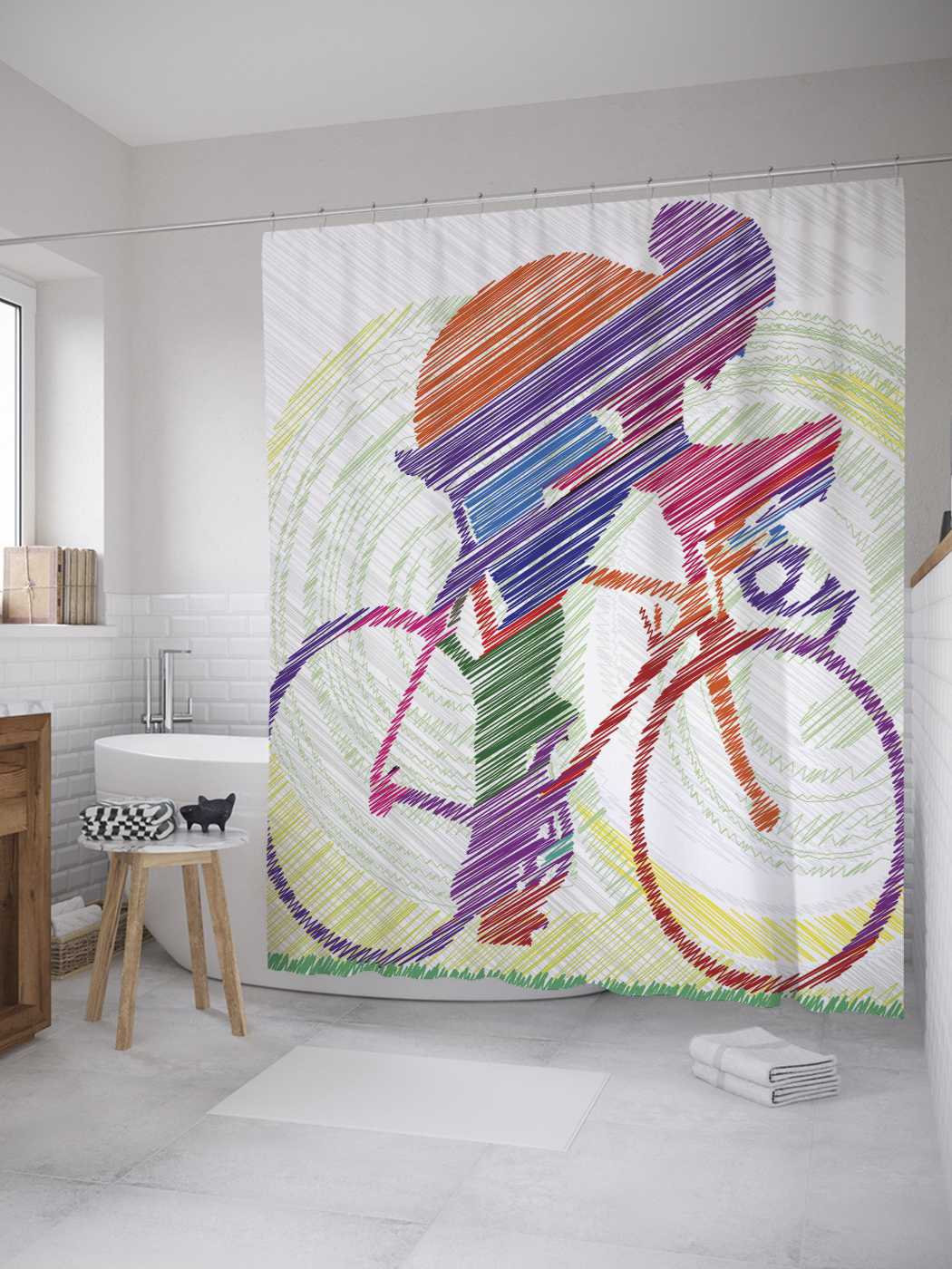 

Штора для ванной JoyArty "Гонка с преследованием" из сатена, 180х200 см с крючками