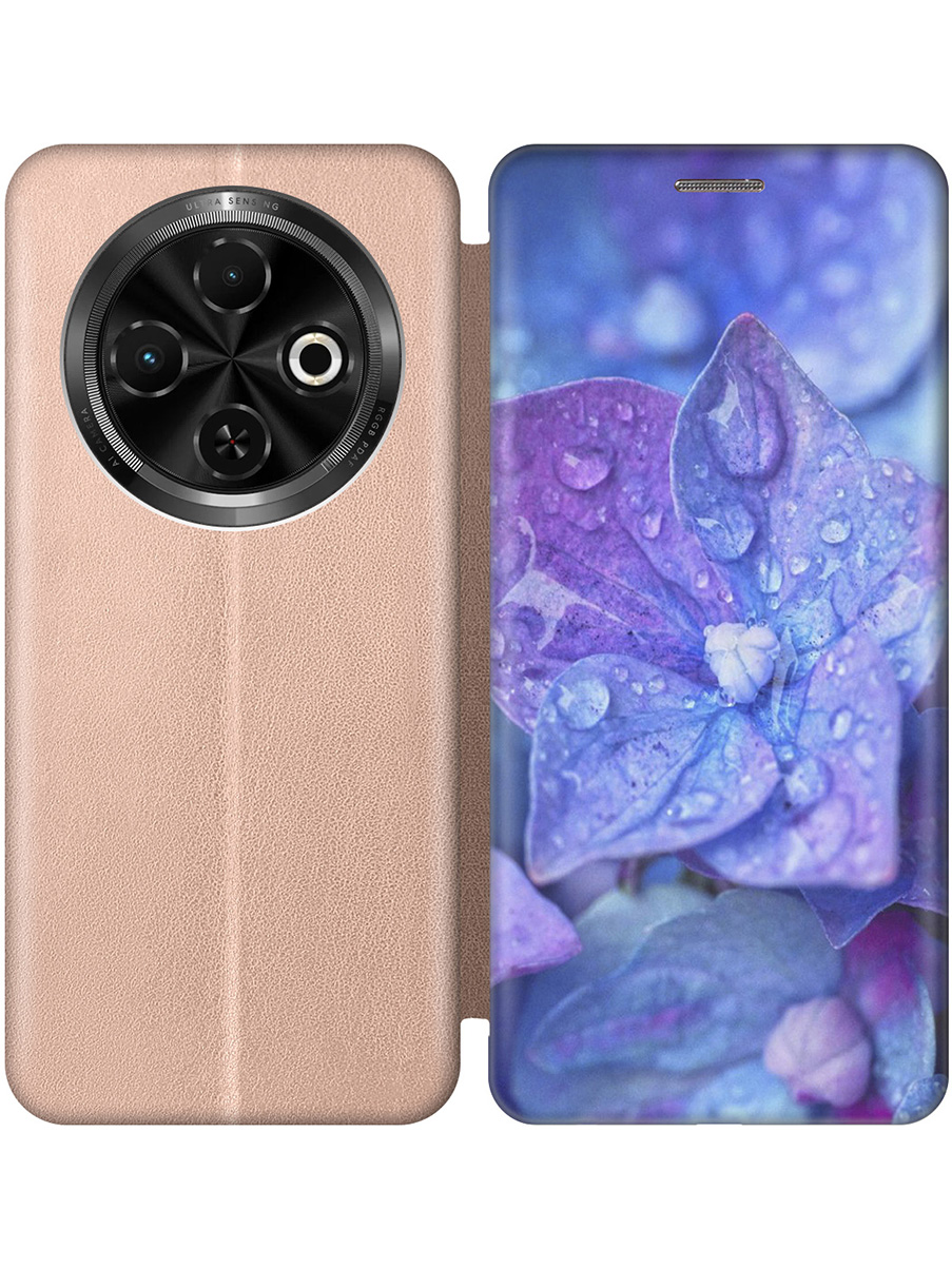 

Чехол-книжка на Tecno Spark 30C с принтом "Голубой цветочек" золотой, Золотистый;голубой;фиолетовый, 786716322