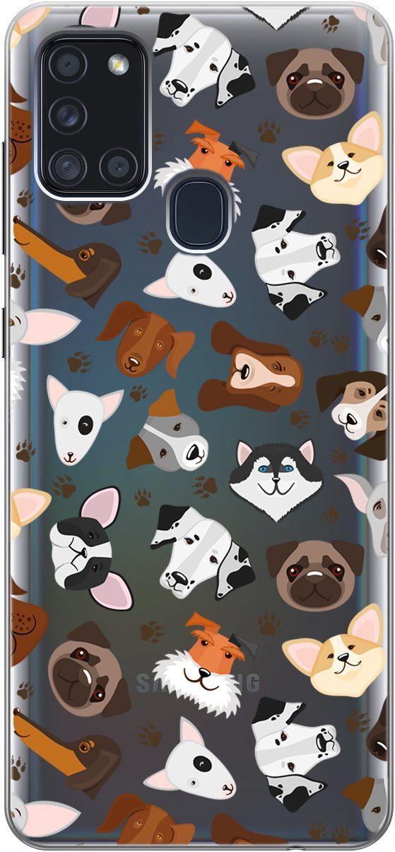 

Чехол на Samsung Galaxy A21s "Dogs Pattern" прозрачный, Прозрачный;коричневый, 5363