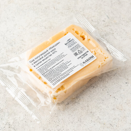 

Сыр полутвердый ВкусВилл Маасдам 45% +-300 г