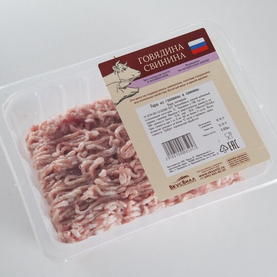 

Фарш свино-говяжий ВкусВилл охлажденный 400 г