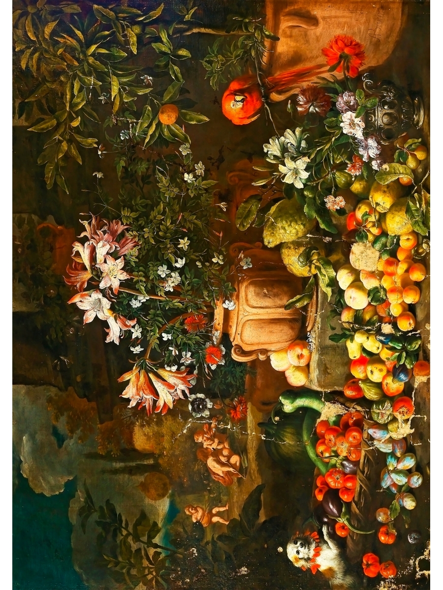 

Постер DRABS A3 Абрахам Бегей - Натюрморт цветов с фруктами путти и животными