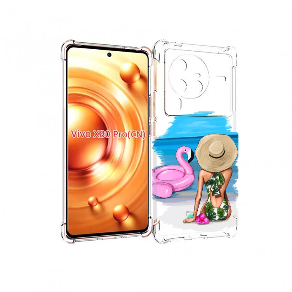 

Чехол MyPads Девушка-и-фламинго женский для Vivo X80 Pro, Прозрачный, Tocco