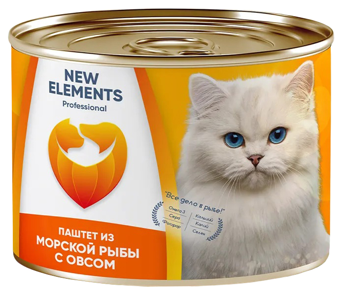 фото Консервы для кошек new elements паштет из морской рыбы с овсом 240г