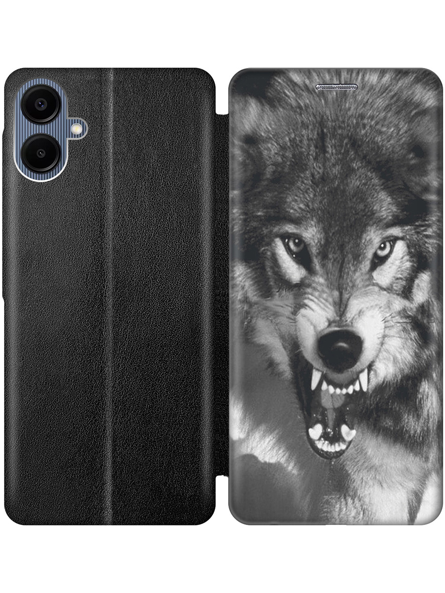 

Чехол-книжка на Samsung Galaxy A06 с принтом "Волчий оскал" черный, Черный;серый, 786717513