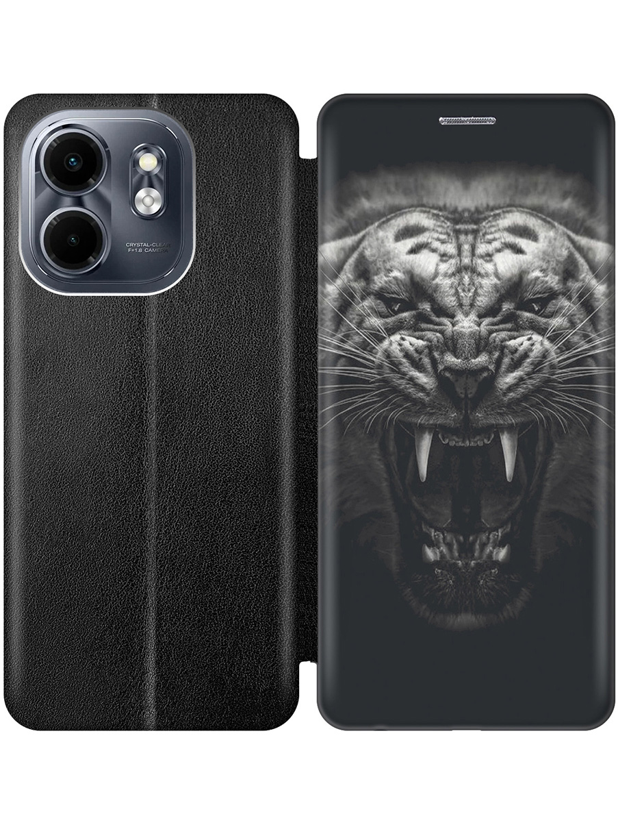 

Чехол-книжка на Infinix Hot 50i / Smart 9 с принтом "Оскал тигра" черный, Черный;серый, 786719313