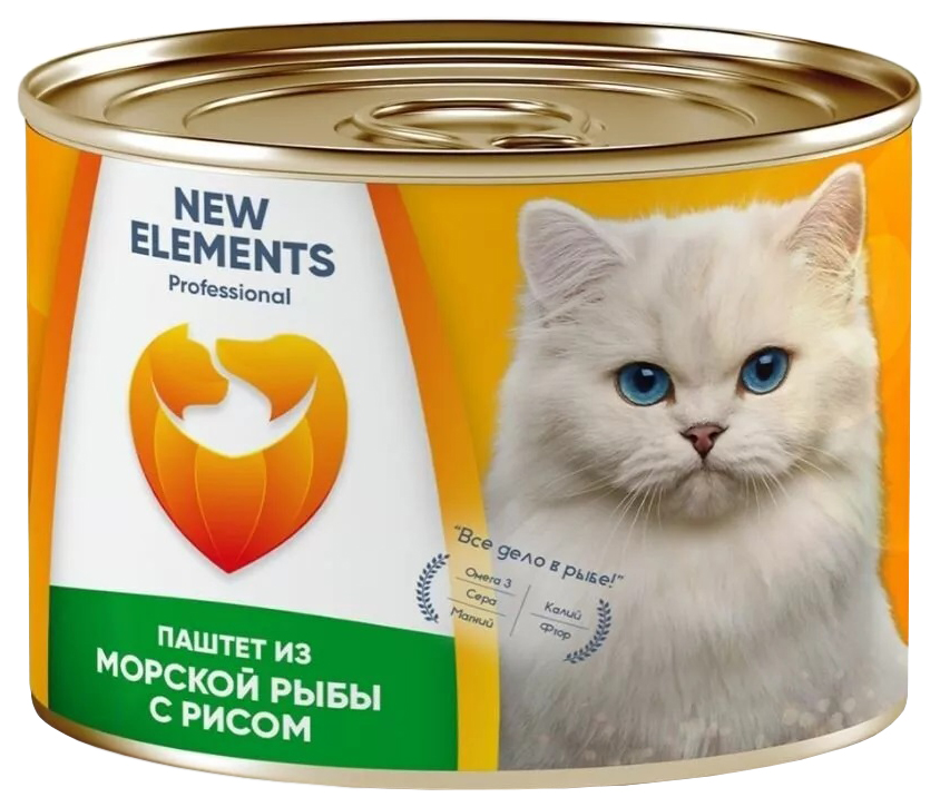 

Консервы для кошек New Elements Паштет из морской рыбы с рисом, 240г, рис, рыба 240 г
