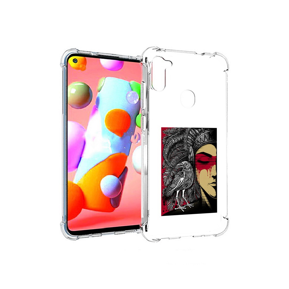 

Чехол MyPads Tocco для Samsung Galaxy A11 девушка с вороном в абстракции, Прозрачный, Tocco
