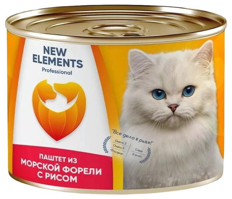 фото Консервы для кошек new elements паштет из морской форели с рисом 240г