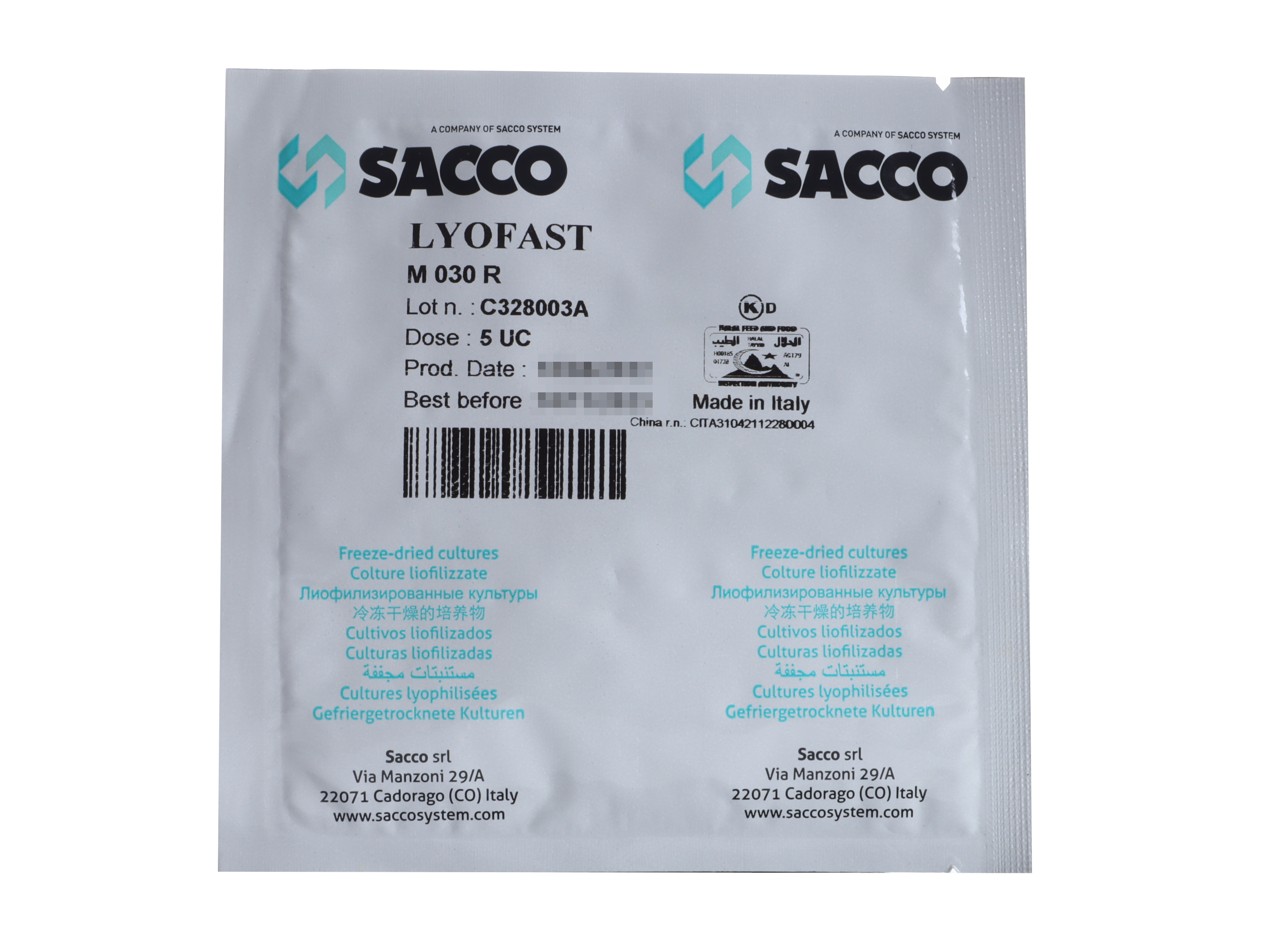 

Закваска для сыра Sacco, Lyofast M 030 R 5 UC на 125 - 1000 л, Закваска Lyofast M 030 R 5 UC (на 125 - 1000 л, Sacco)