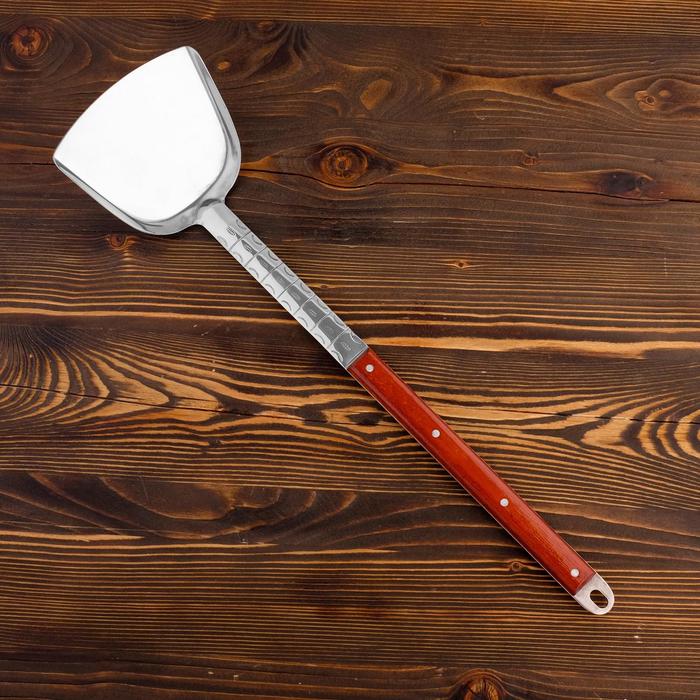 фото Шумовка-лопатка для казана узбекская 62см, ширина 15см, с деревянной ручкой шафран