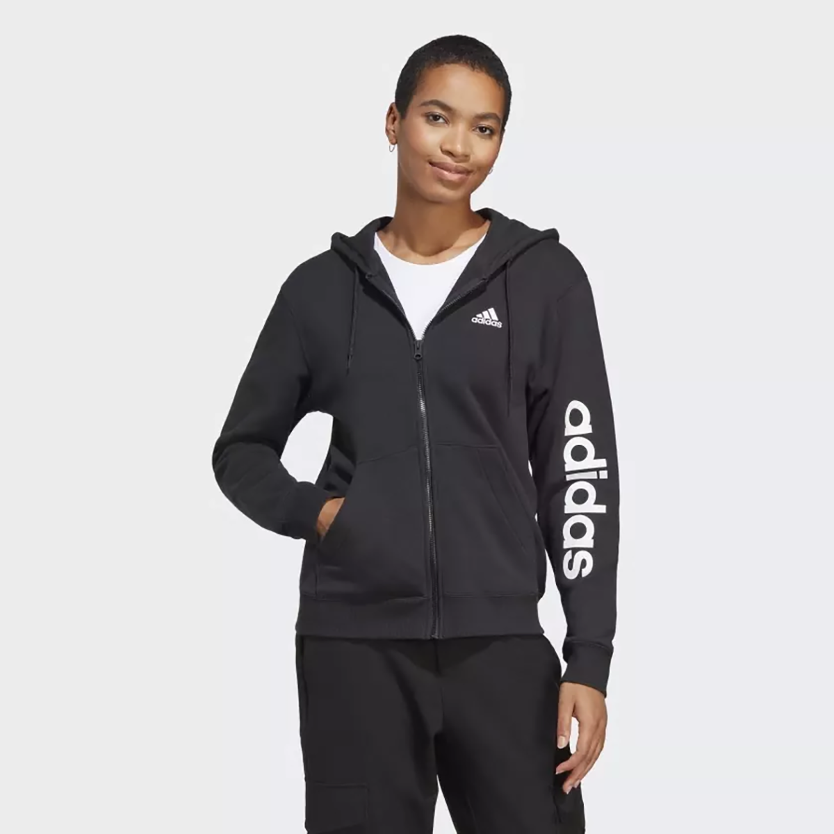 Толстовка женская Adidas Essentials Linear Full-Zip French Terry Hoodie IC6863 черная S