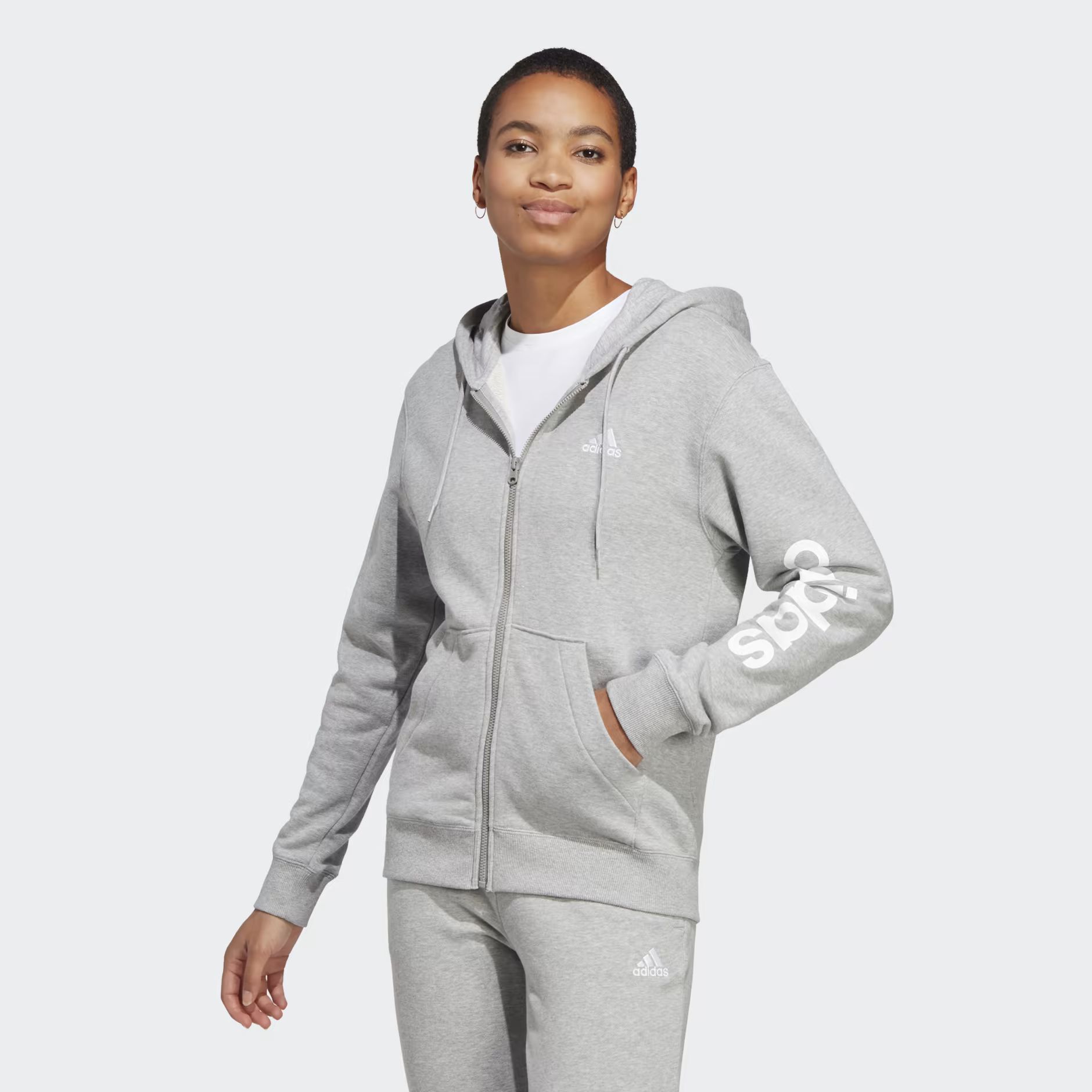 Толстовка женская Adidas Essentials Linear Full-Zip French Terry Hoodie IC6866 серая M