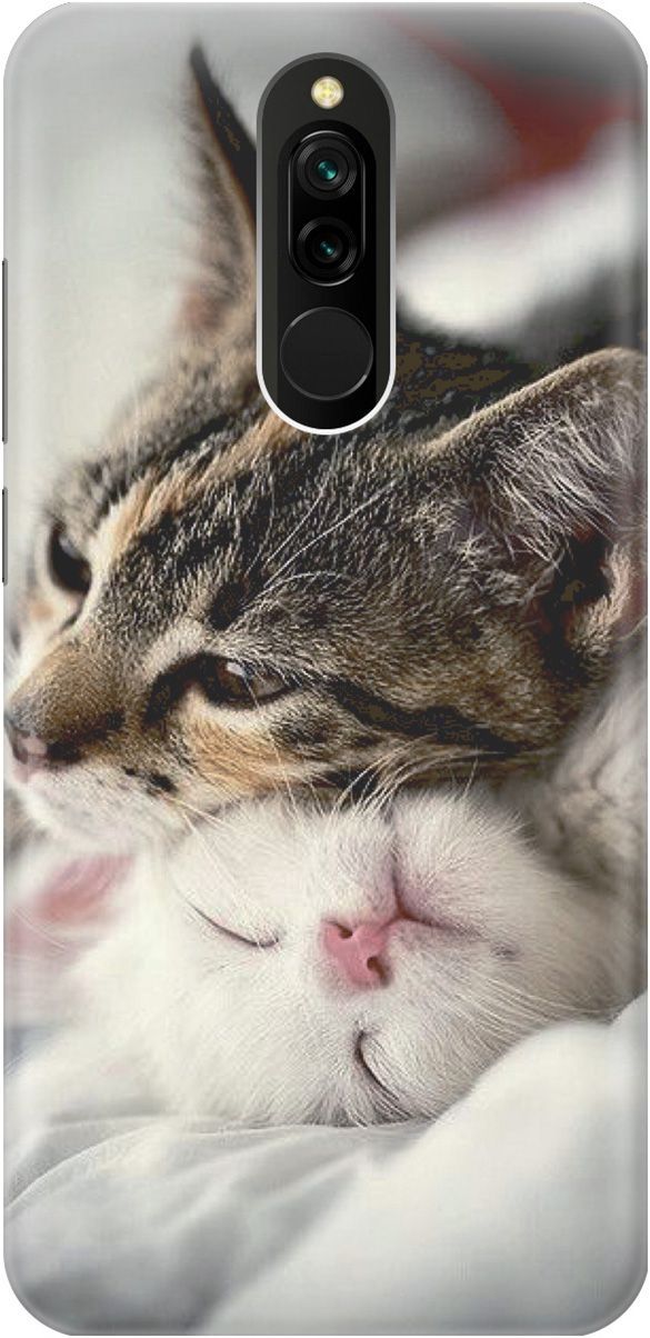 

Силиконовый чехол на Xiaomi Redmi 8 "Милые котики", Бежевый;белый, 2371