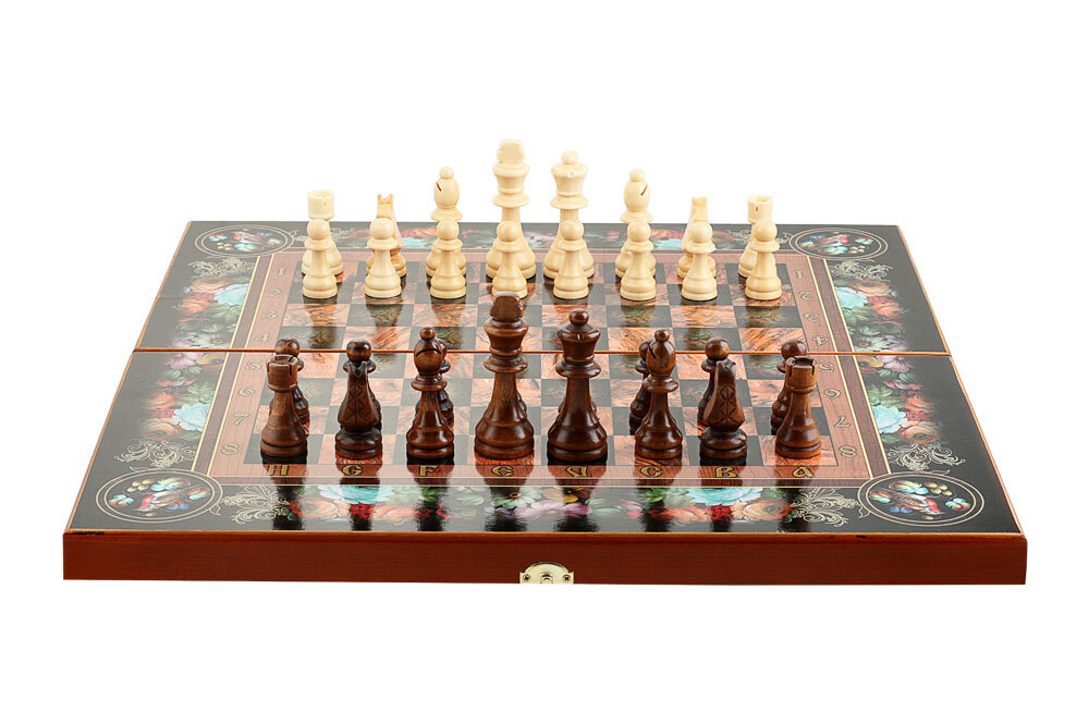 Шахматы, шашки, нарды 3 в 1 Жостовские узоры, дерево, 50х50см демонстрационные шахматы 40 х 40 см