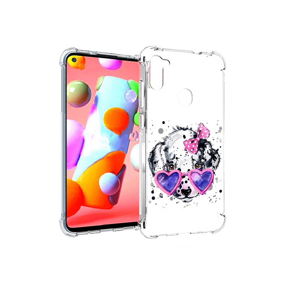 

Чехол MyPads Tocco для Samsung Galaxy A11 долматинец в очках (PT149913.480.337), Прозрачный, Tocco