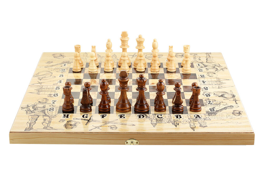 Шахматы, шашки, нарды 3 в 1 Рыцари, 50х50см подарочный набор для вина с шахматами золотому человеку
