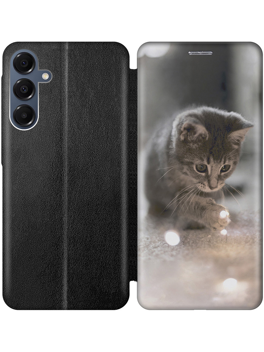 

Чехол-книжка на Samsung Galaxy A16 с принтом "Котенок и свет" черный, Черный;белый;коричневый;серый, 786721711