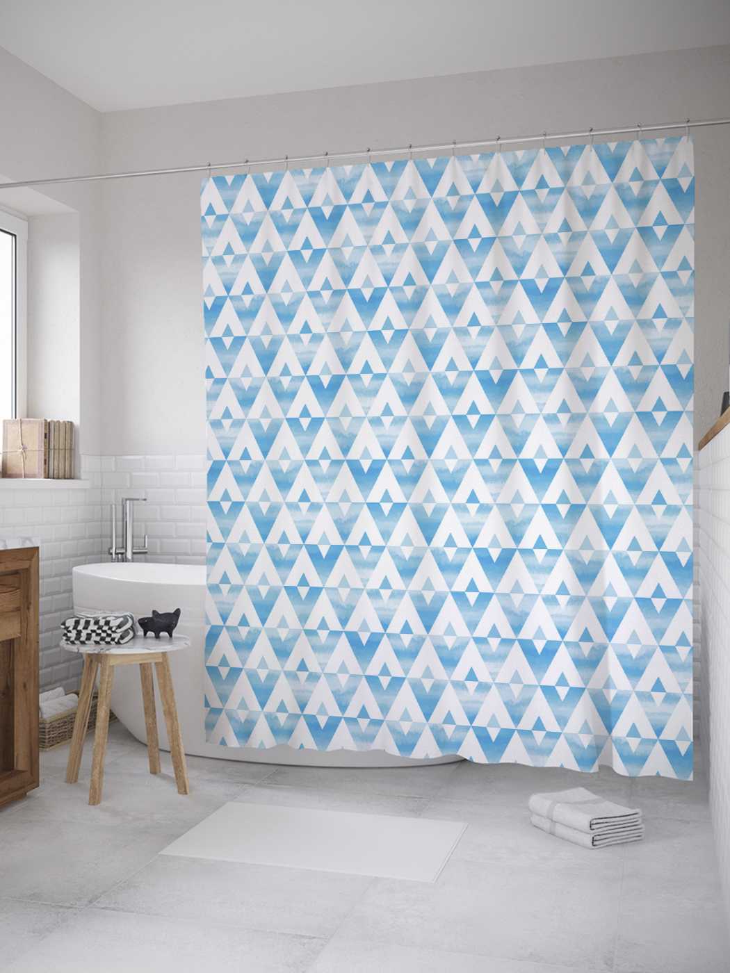 

Штора для ванной JoyArty "Рыбья чешуя" из сатена, 180х200 см с крючками, Голубой